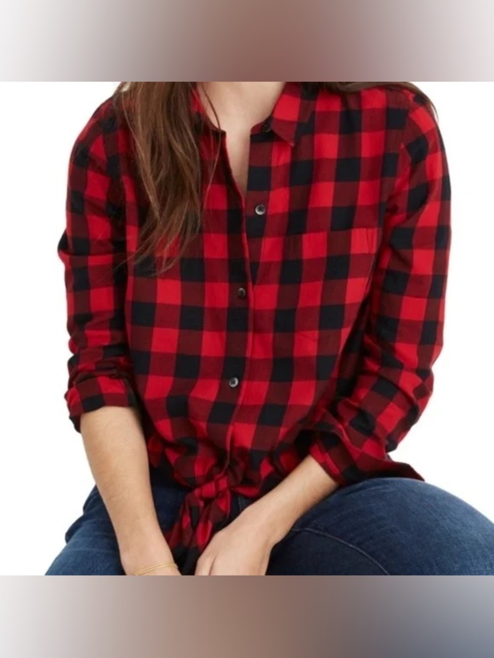 Madewell Buffalo Check Flannel Tie-Front Shirt 100% Cotton Medium